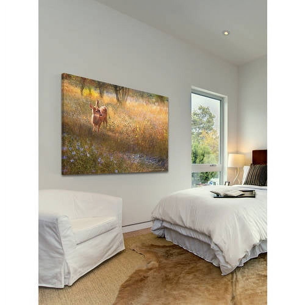 "Flowered Meadow Fawn" Painting Print on Wrapped Canvas