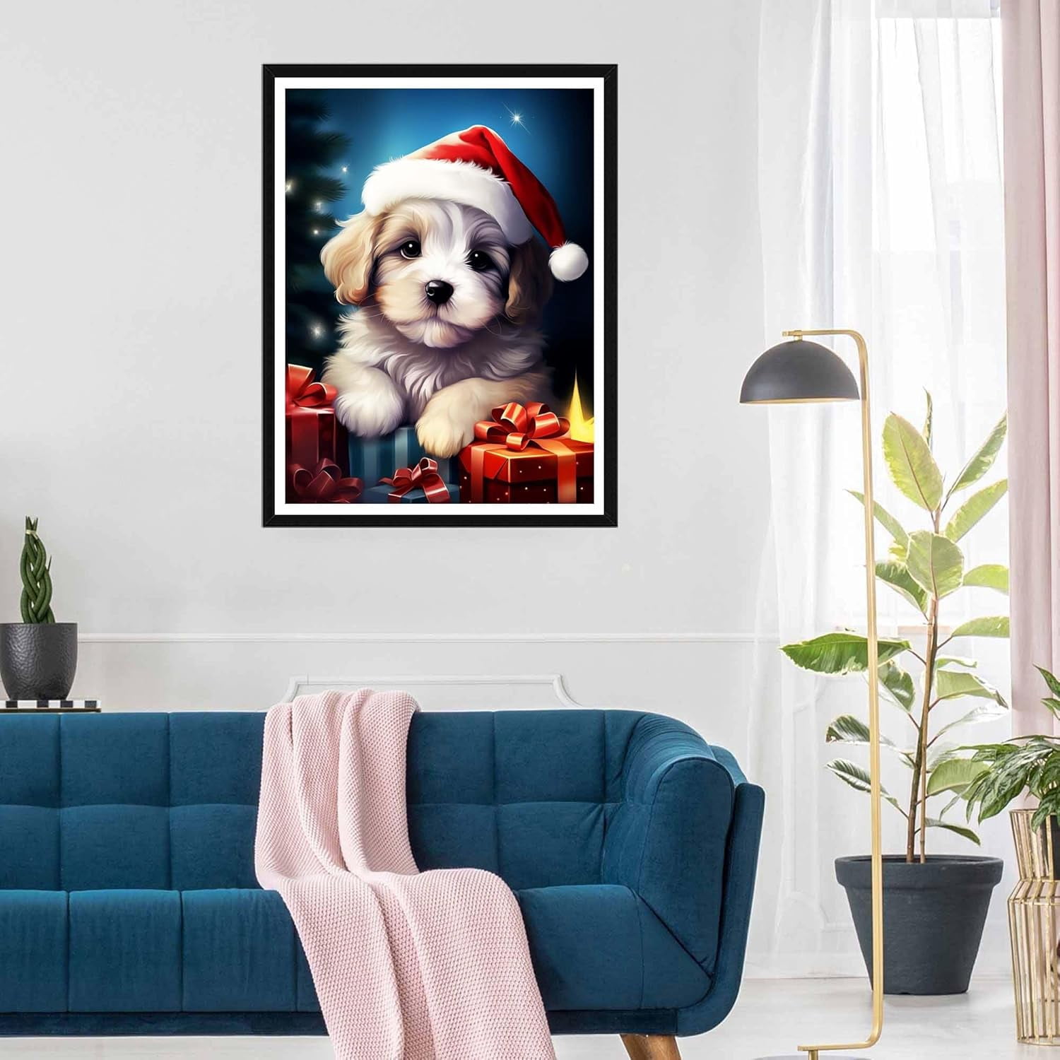 DIY 5D Diamond Painting Kit (for Adults) Diamond Painting "Dog, Christmas" - Full Diamond Crystal Rhinestone Embroidery Craft Kit, Can be Used as Gift, Wall Decoration