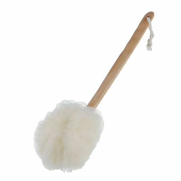 ACDANC Loofah Back Scrubber for Shower,Wooden Long Handle Bath Sponge Lufa Shower Brush,Soft Nylon Mesh Back Cleaner Washer,Exfoliating Luffa Pouf on a Stick for Body (White)