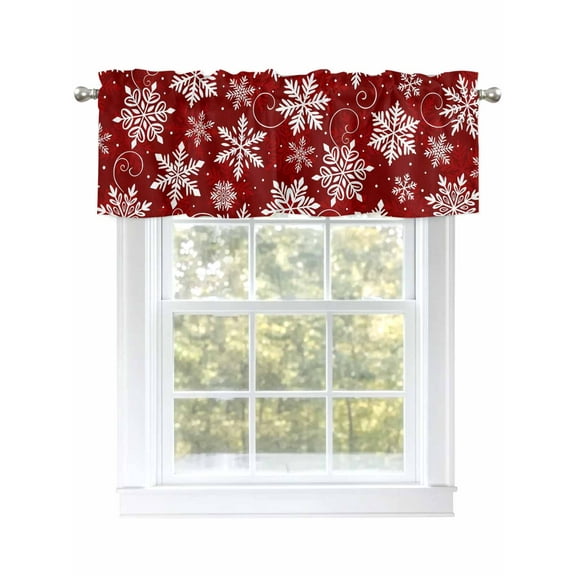 Christmas Snowflake Valances for Windows Winter Snowflake Red Texture Rod Pocket Curtains Valance Short Window Treatment Drapes for Living Room, Bedroom Bathroom 60" W x 14" L