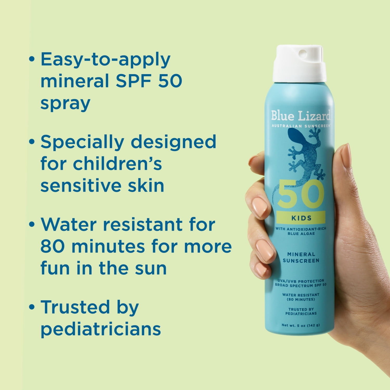 Blue Lizard Kids SPF 50 Mineral Sunscreen Spray, Broad Spectrum, 5 oz