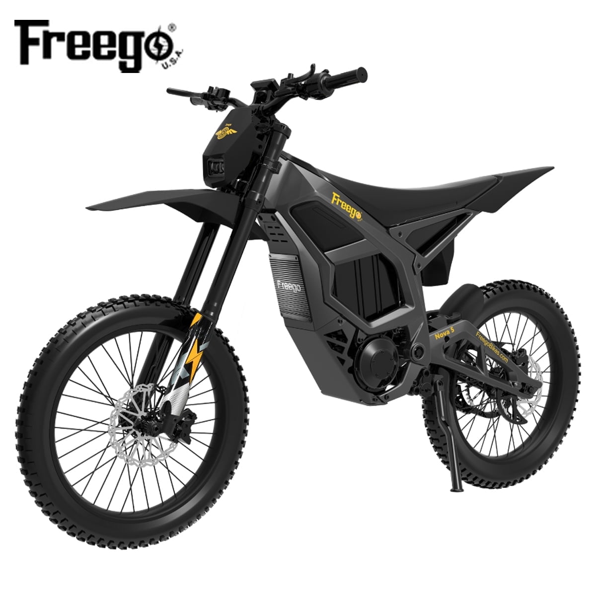 Freego Nova 5 PRO 72V/40Ah Electric Bicycle for Adults - 15000W Peak Mid‑Drive, 62MPH, Samsung 50S 8C Battery UL2849, Full Suspension, 19”/18” Wheels