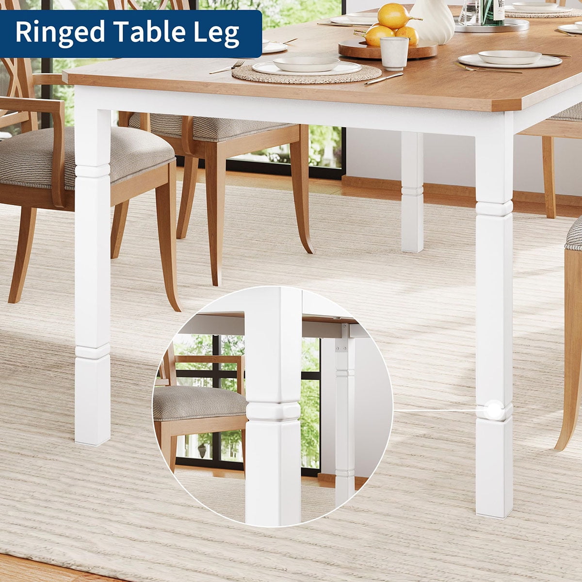 Ataucjin 78.7" Farmhouse Dining Table for 6-8 People - Rustic Industrial Kitchen Table with Sturdy Metal Frame & Chamfered Corners for Dining Room, Breakfast Nook, Small Space.table only
