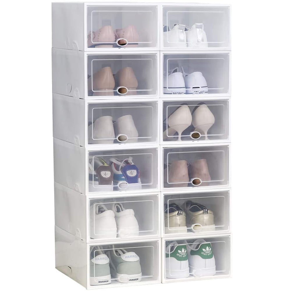 Collapsible with Sturdy Board Dividers Stackable Shoe Box Storage with Zip Clear Plastic Lids Color : Beige, Size : - VTAMIN Underbed Shoes Storage Solution Beige