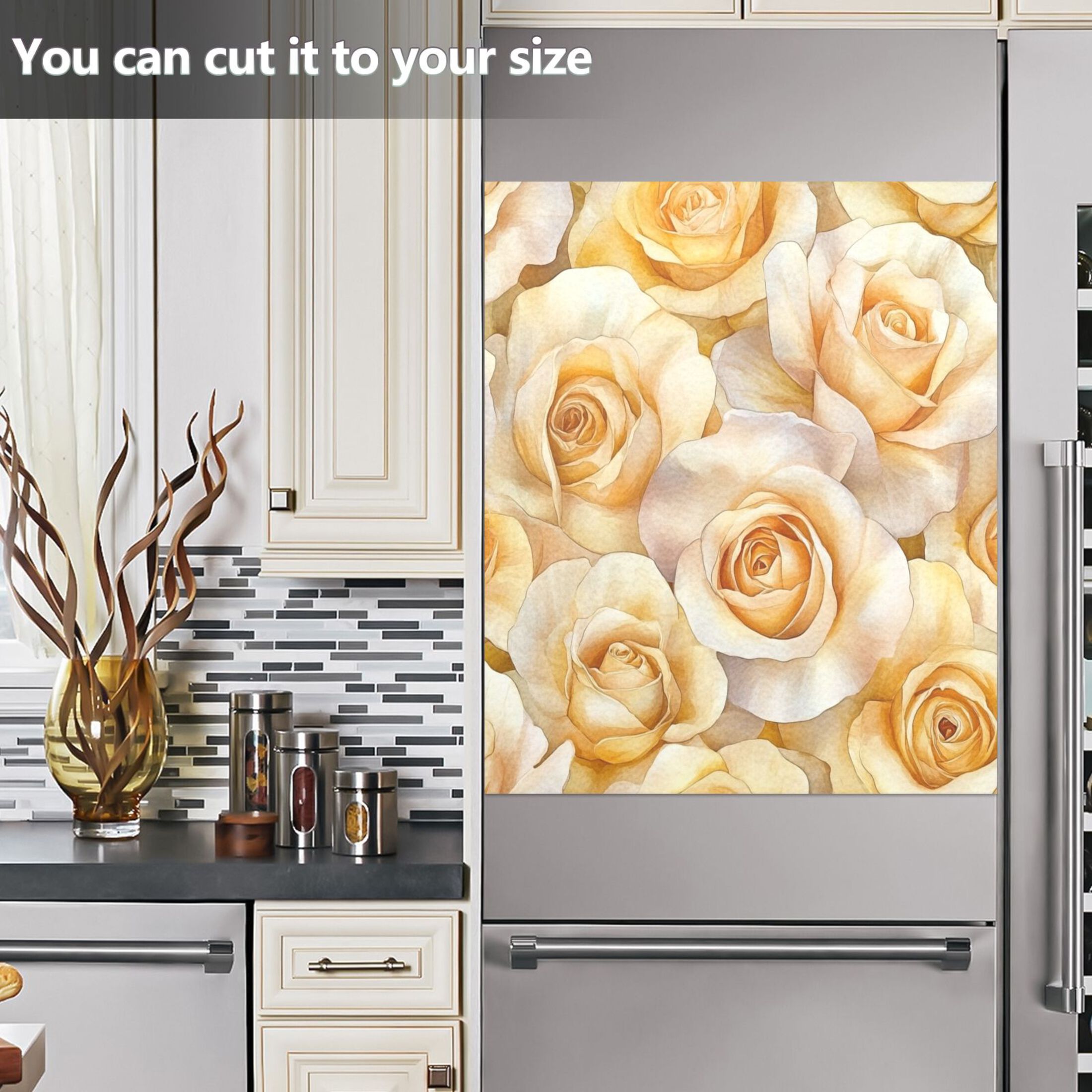 Dishwasher Magnetic Sticker 23x26 Inch Refrigerator Magnetic Sticker Washing Machine Magnetic Sticker Kitchen Panel Magnetic Sticker Home Decor Yellow Roses Seamless