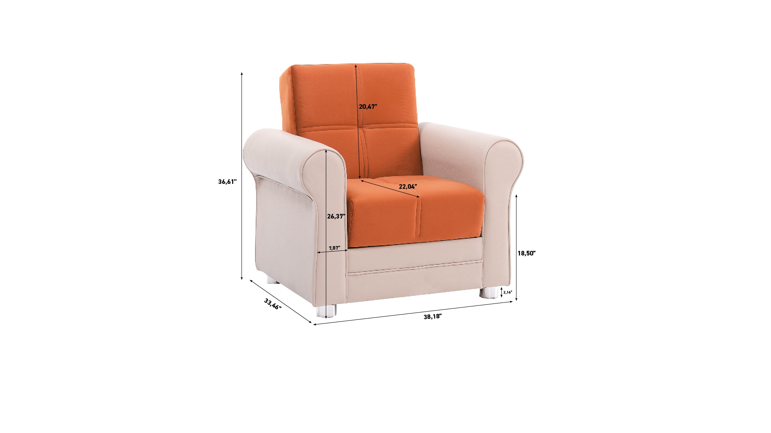 Ottomanson Convertible Accent Armchair with Hidden Storage, Firm Comfort Seating, Orange