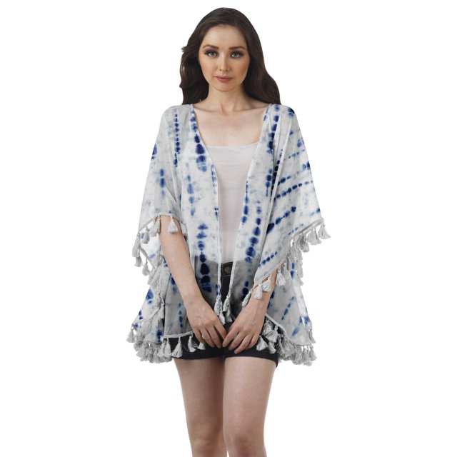 Moomaya Open Front Printed Shrug Printed Kimono Sleeve Beach Cover Up For Women