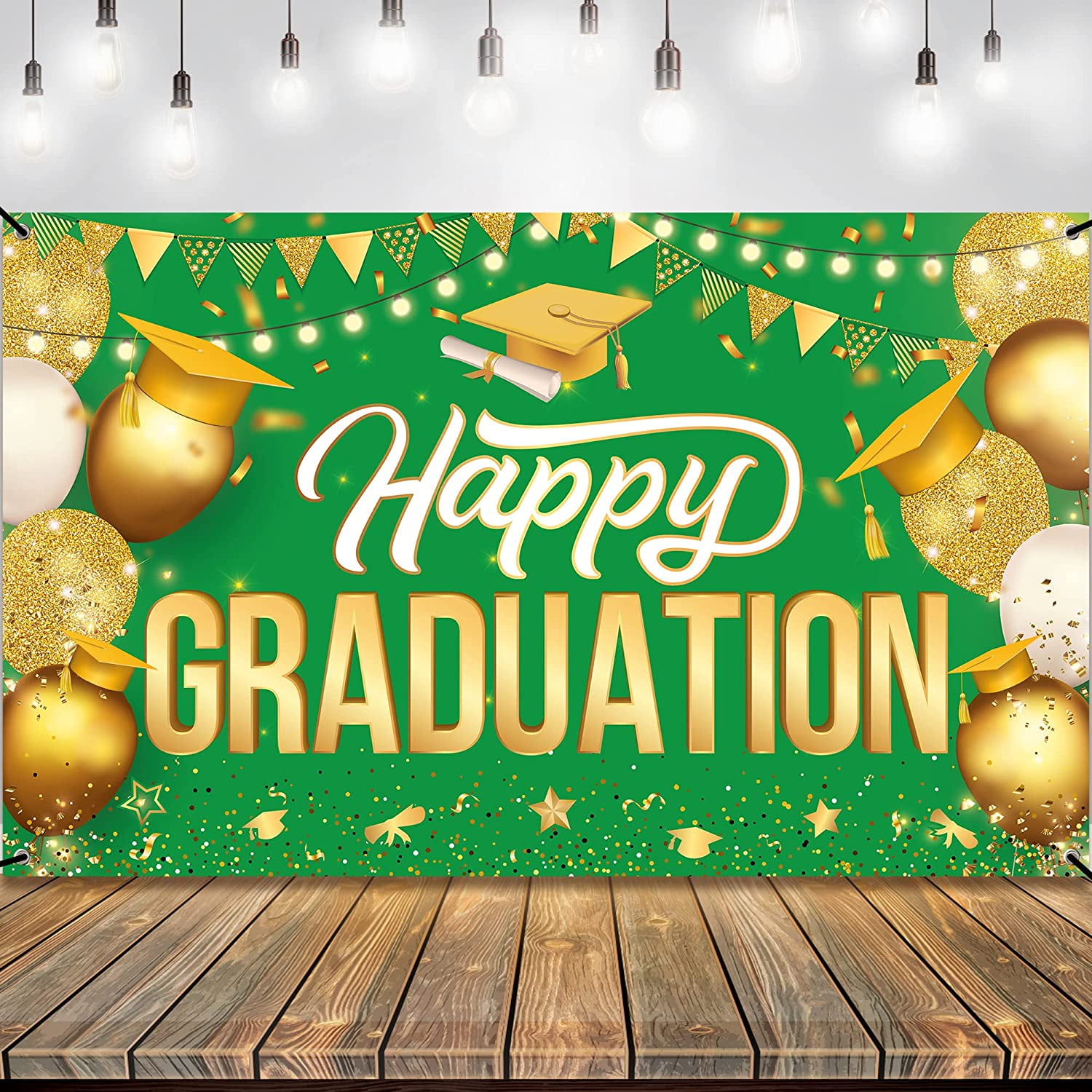 72x44 Inch Happy Graduation Banner Green and Gold Graduation Banners