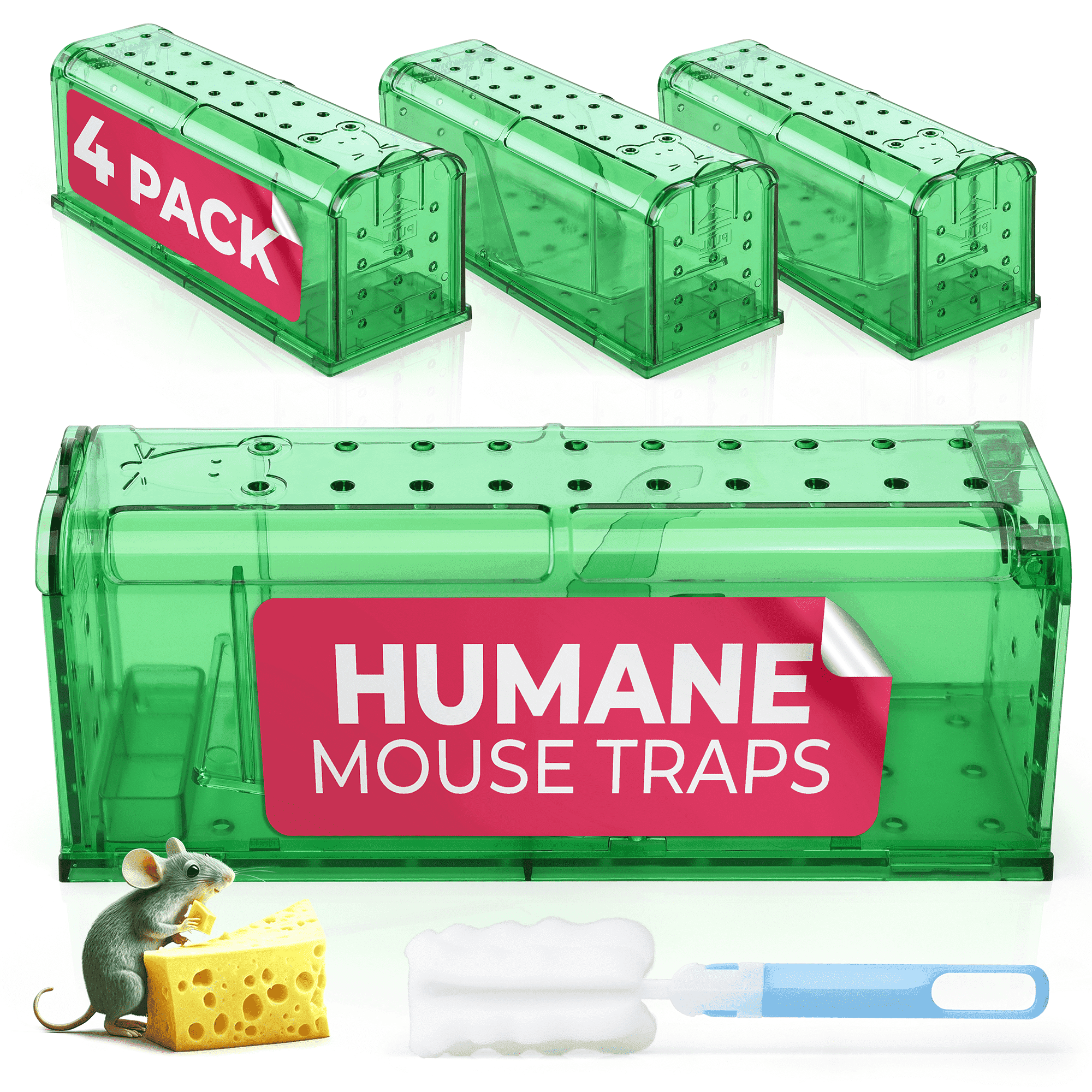 Teal Elite Humane Mouse Trap, 4-Count Pack, Child-Resistant Indoor Rodent Traps