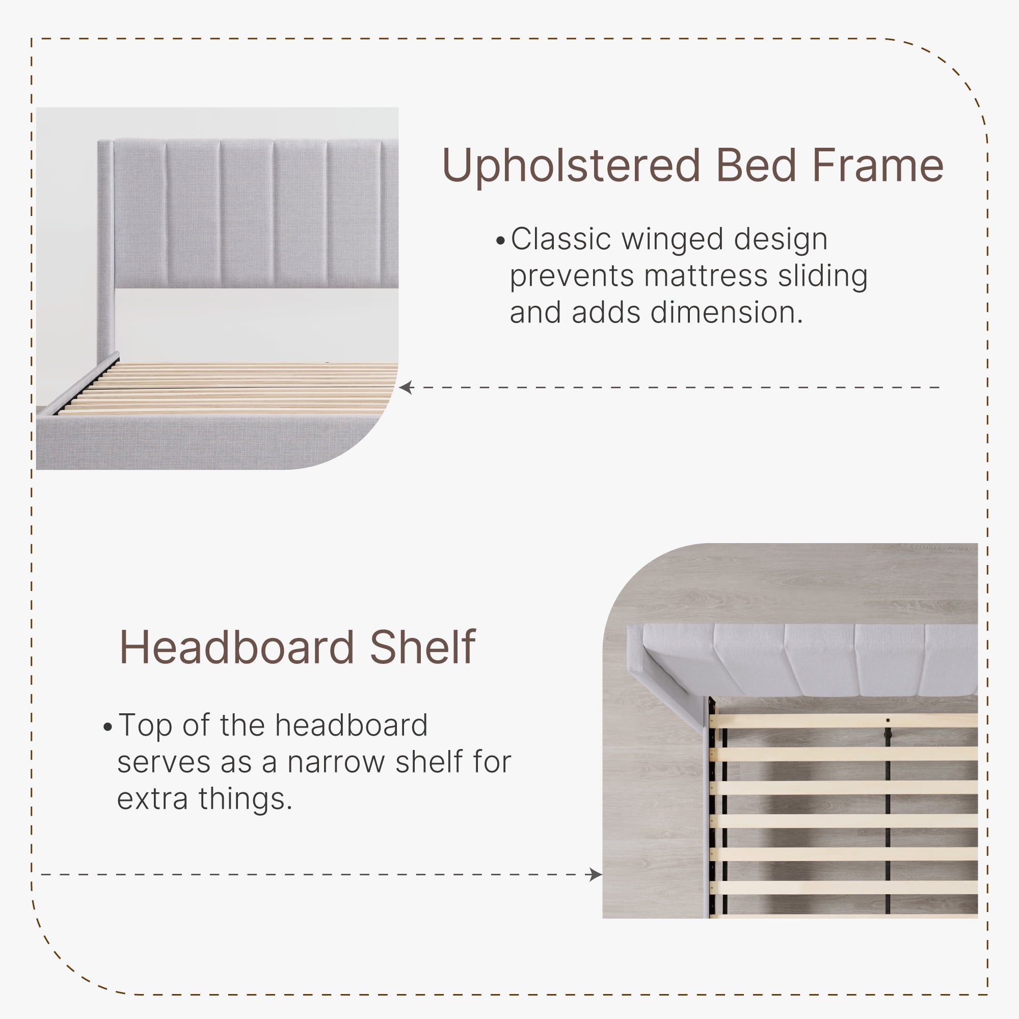 Spruce & Spring Upholstered Platform Bed Frame with Wingback Headboard Full