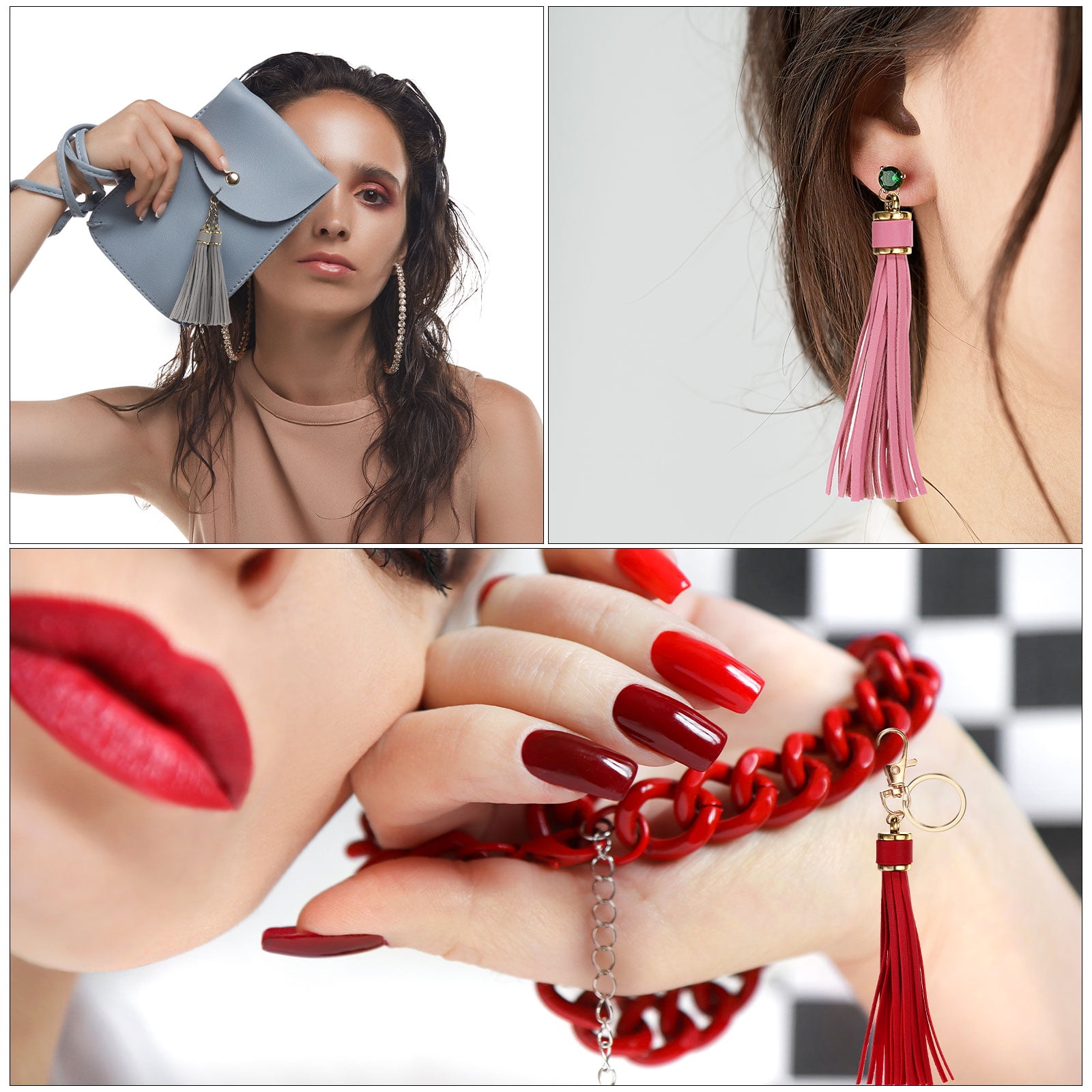 Unique Bargains PU Leather Tassels for Keychain Making Crafting Clasp Orange