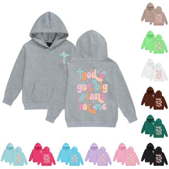 WhouRiu Girls Letter Graphic Hooded Sweatshirts Kids Autumn Casual Pullover Hoodies With Pockets