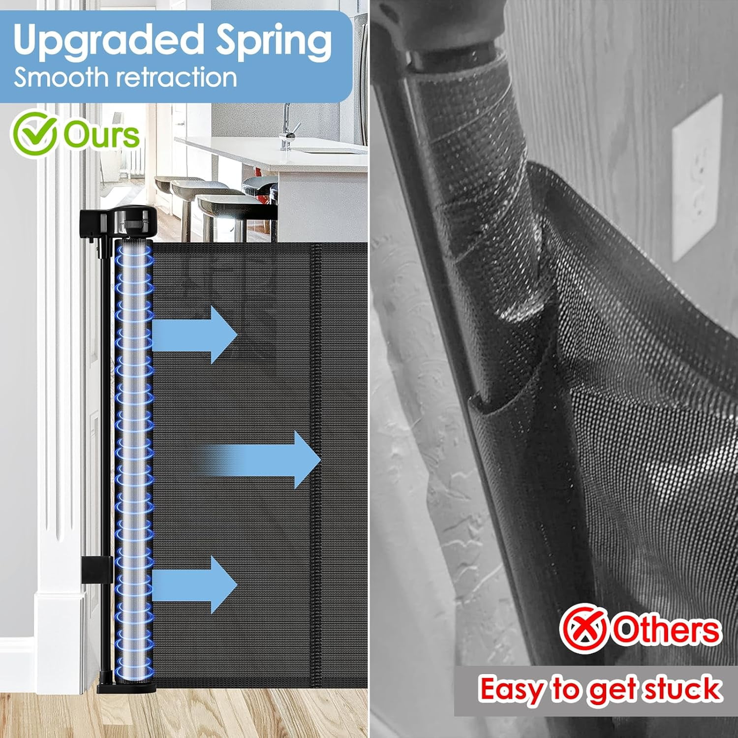 100” Wide Retractable Baby Gate with Support Rods, Upgrade Extra Wide Dog Gate Retractable Pet Gate to Prevent Crawling Through, Indoor/Outdoor Mesh Gate for Large Openings (Black)