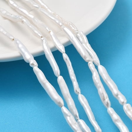 Natural Baroque Keshi Pearl Beads Strands Cultured Freshwater Pearl Stick Grade 6A+ WhiteSmoke 27~32x3~5.5x3~5.5mm Hole: 0.5mm 14pcs/strand 15.43~16.02''(39.2~40.7cm)