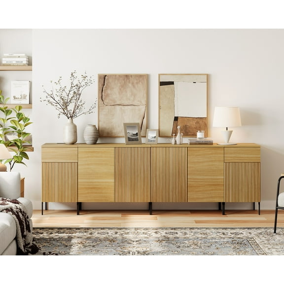 Wampat Reeded Accent Cabinet Set 94.5‑Inch MDF P2 Brown