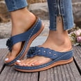 thumbnail image 3 of Rokment Flower Platform Wedge Dress Backless Sandals for Women Plantar Fasciitis with Arch Support Bohemian Beach Casual Leather Chunky Heel Orthotic Flip Flops Walking Slides Slippers Blue Size 7.5, 3 of 6