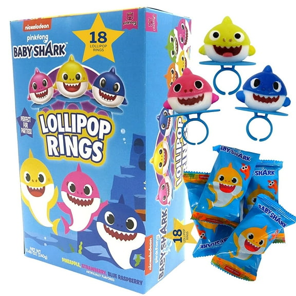 Baby Shark Lollipop Rings, Birthday Party Supplies, 18 Count, 8.46 Ounce Box