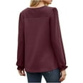 thumbnail image 4 of WREESH Womens Fashion Dressy Shirts Solid Color Knit Round Neck Long Sleeved Hollowed Out Patchwork Loose T-Shirt Pullover Wine, 4 of 4