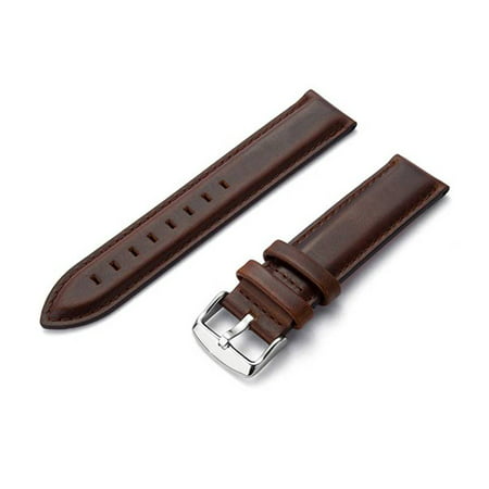 14mm Brown Classic Luxury Top Layer Genuine Leather Watch Band Replacement Strap Belt Stainless Steel Silver Pin Clasp with
