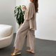 thumbnail image 5 of Cárdigan Conjunto de pantalón de 2 piezas de lino y algodón de cintura alta y manga larga para uso diario (Caqui L) Ygjytge Caqui T L para Mujer, 5 of 5