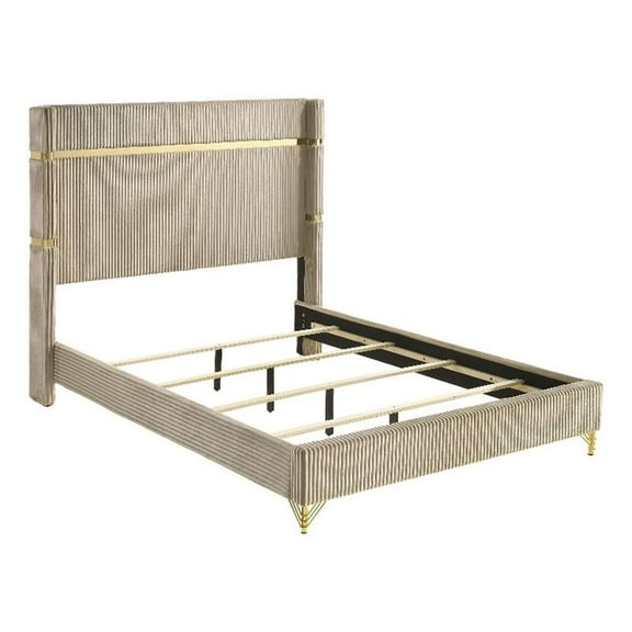 Pemberly Row Fabric Upholstered Eastern King Wingback Panel Bed Beige