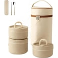 thumbnail image 1 of Portable Insulated Lunch Container Set, 4 Tier Separate Stackable Stainless Steel Lunch Container with Insulated Hot Food Bag, for Work, Camping, Picnics (Brown,3Set), 1 of 8
