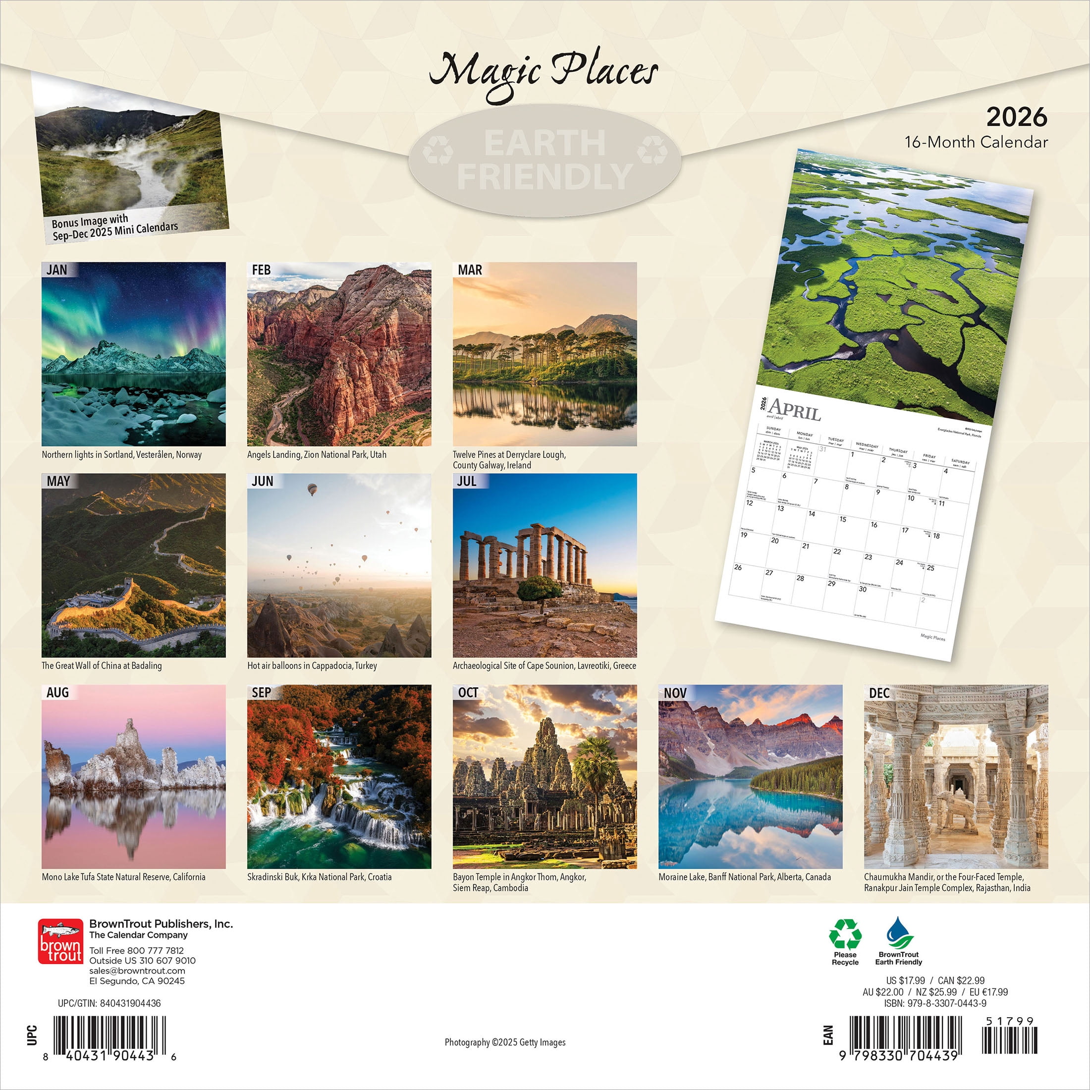 Magic Places | 2026 12x24" (Hanging) Wall Calendar | Plastic-Free | BrownTrout
