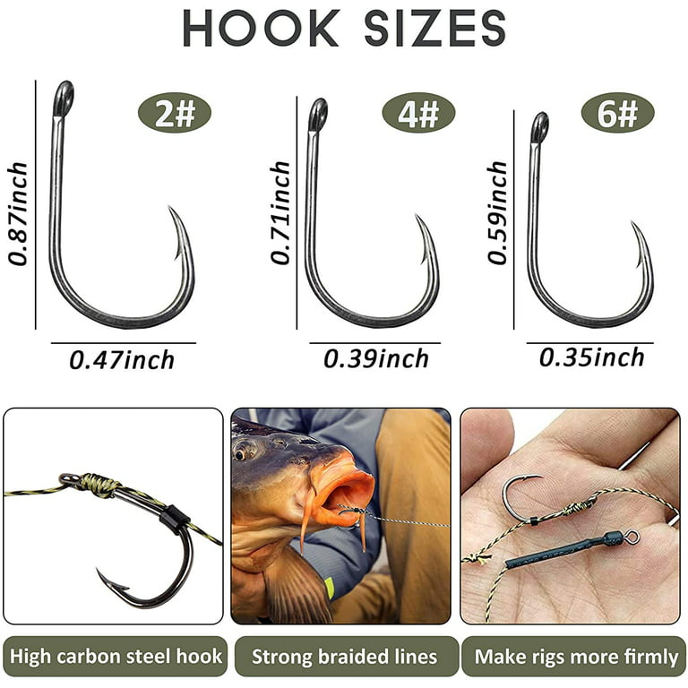 Carp Fishing Hair Rigs Kit,18pcs Braided Thread Boilies Carp Rigs with 3  Extender Boilie Bait Stops and Stringer Needle 