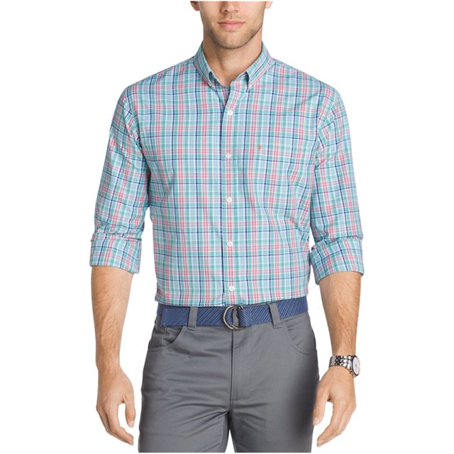 IZOD Breeze Plaid Button Up Shirt para hombre, verde, XX-Large IZOD Botones al frente