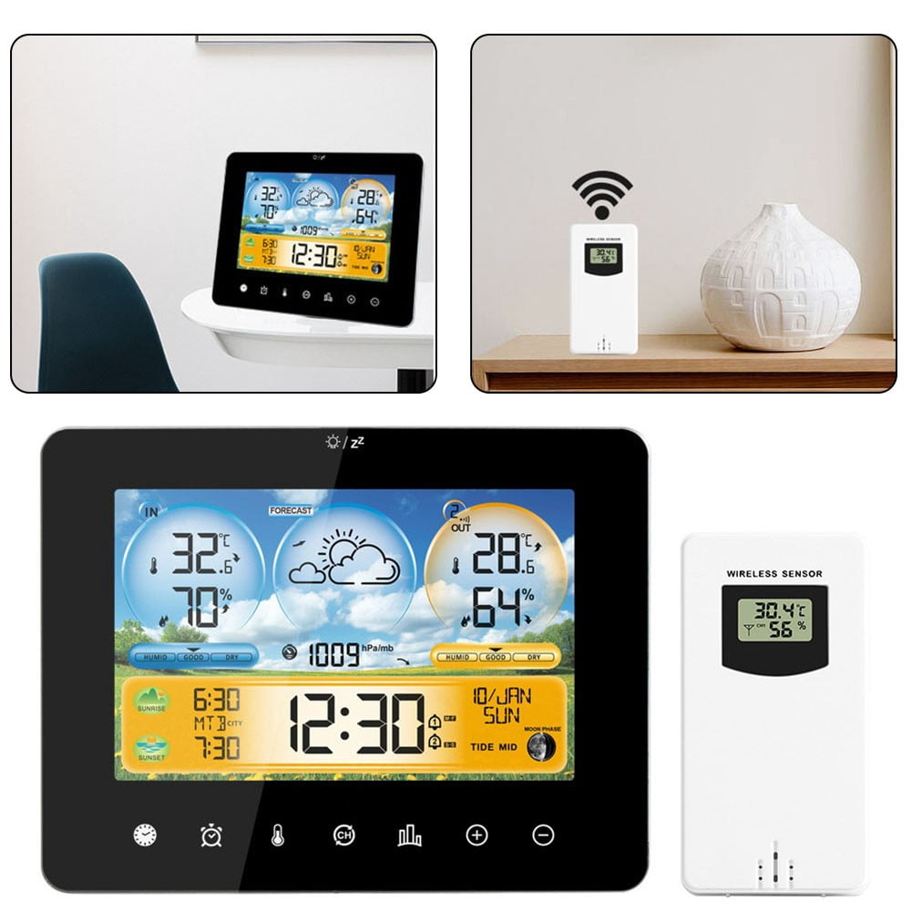 Indoor Outdoor Weather Station with Color Screen, Temperature Humidity Meter, Digital Clock, Wall Mountable Thermometer Hygrometer for Home Office