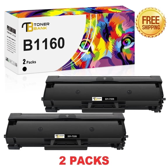 Toner Bank 2-Pack B1160 Toner Cartridges Black Compatible for Dell 1160 Toner for Dell 331-7335 B1160 B1160W B1163W B1165NFW Printer Replacement Toner Ink