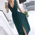 thumbnail image 2 of IROINNID Deals Formal Dress for Women Wedding Guest Evening Night Party Dress Elegant England Loose Sleeveless Solid V-Neck Floor-Length Dress,Green, 2 of 8