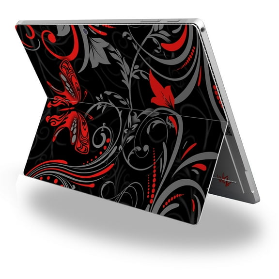 Decal Style Vinyl Skin for Microsoft Surface Pro 4 - Twisted Garden Gray and Red - (SURFACE NOT INCLUDED)