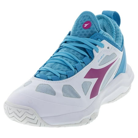 Diadora Women`s Speed Blushield Fly 3 Plus AG Tennis Shoes White and Aquarius ( 10 )