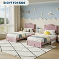 thumbnail image 4 of Princess Style Pink Twin Upholstered Bed Frame - Scalloped Headboard, Storage Drawer, Sturdy Wooden Slats, Easy Assembly, No Box Spring Needed - Kids Girls Bedroom Furniture - Pink, 4 of 7