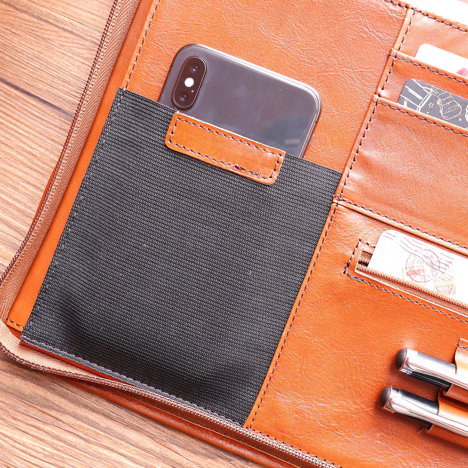 7 Ring Check Binder Cowhide Leather Check Portfolio for 3-Up Business Checks, Check Book Binder with Handle, Zippered Check Holder with 500 Check Capacity, Personalized Checkbook