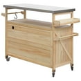 thumbnail image 7 of Farmhouse Solid Wood Outdoor Grill Table with Stainless Steel Top, Outdoor Rolling Bar Cart & Storage Cabinet, Natural, 7 of 7