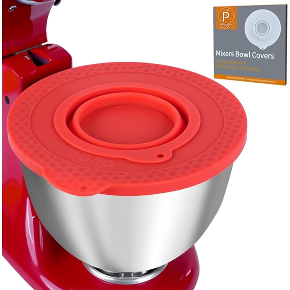 Silicone Mixers Bowl Cover Compatible with KitchenAid 4.5-5 Quart Tilt-Head Stand Mixers Bowl,with Collapsible Small Bowl(Red)