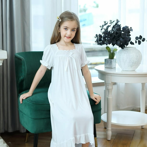 Beadeez Girls Nightgowns Long/Short Sleeve Cute Princess Lace Nightdress  autumn Sleep Shirts