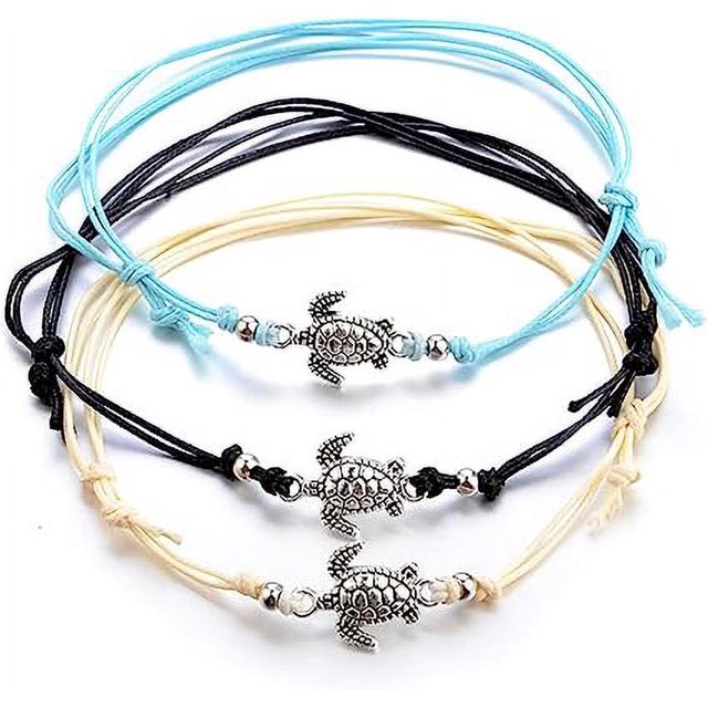 (Juego de 3) pulsera de tobillo de tortuga marina, tobillera de cuero, cadenas de joyería para pies para mujeres y niñas