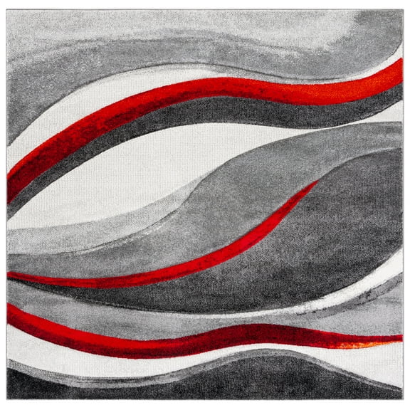 SAFAVIEH Hollywood Dalton Abstract Area Rug, Grey/Red, 6'7" x 6'7" Square
