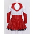 thumbnail image 4 of TiaoBug Girls Cheerleading Uniform Outfits Kids Long Sleeve Off-Shoulder Sequin Leotard Dress with Flower Balls Sets Red 8, 4 of 7