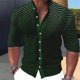 thumbnail image 1 of Camisa de hombre con estampado de rayas degradadas, cuello alto, rosa, azul, verde, caqui, gris, para exteriores, calle, manga larga, 1 of 6