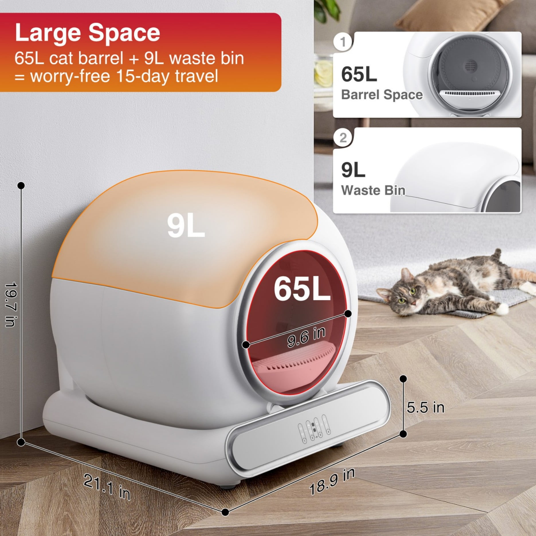 FaayFian Self Cleaning Cat Litter Box – Automatic Cat Litter Box with Smart APP Control, 65L+9L Large Capacity, Multi-Cat Households, Odor-Free, Integrated Safety Protection, 2 Rolls Liner Gift