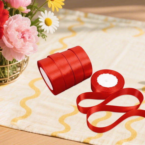 THEGLY 1 inch 25yards,Total 5 roll 125 yards,Red Satin Ribbon for Wedding,Crafts,Christmas,Floral,Hair,Invitation Decorations and More