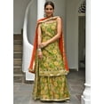 thumbnail image 3 of Janasya Indian Women's Green Cotton Floral Block Print Kurta with Palazzo and Dupatta, 3 of 7