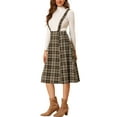 thumbnail image 2 of DARING DIVA Women's Plaid Tartan A-Line Suspender Midi Skirt M Brown Plaid, 2 of 7