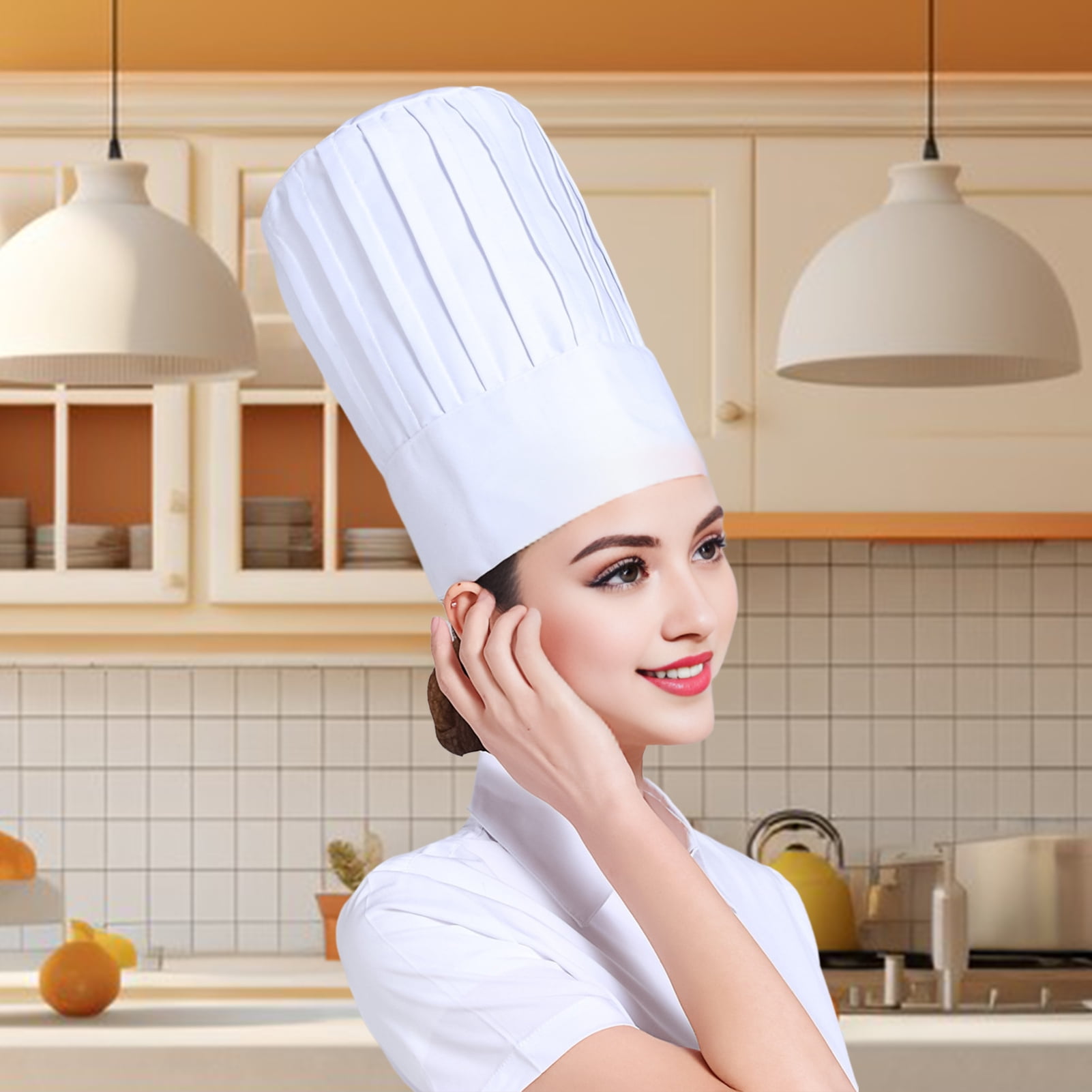Chef Hat, 2PCS Adult Premium Adjustable Elastic Baker Kitchen Cooking Chef Cap Black