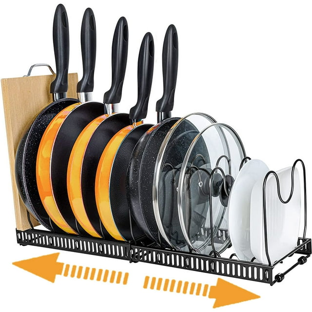 BEYCED Pot Rack 12 Adjustable Dividers Pots and Pans Organizers Expandable Pots Lid Holder