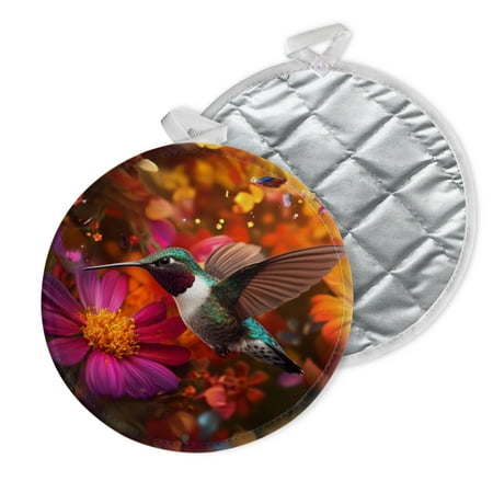 

2 PCS Pot Holders for Kitchen Potholders Sets with Hook for Oven Cooking Baking Colorful Hummingbird Surrounded By Vibrant Flowers